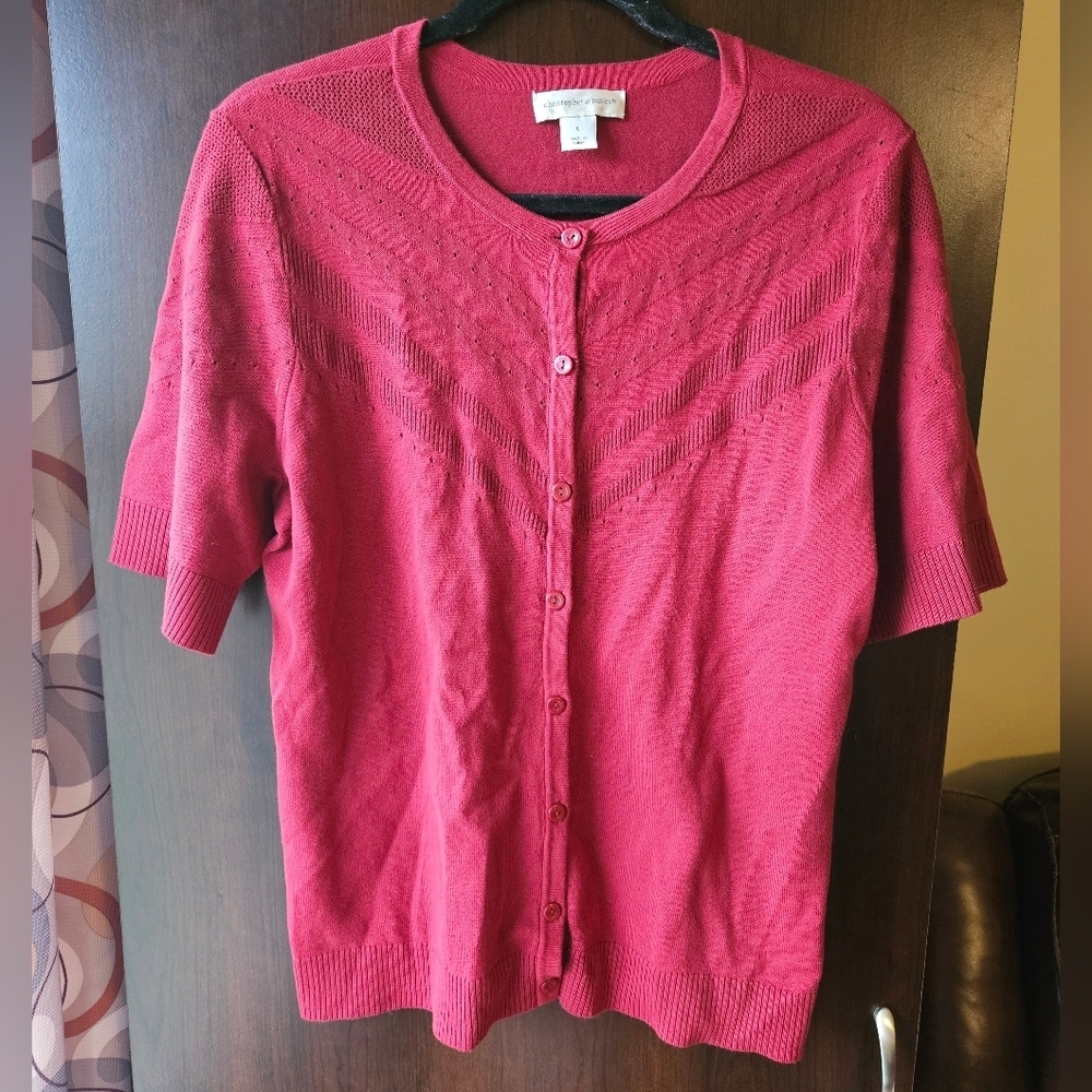 Christopher Banks Red Button-Up Short Sleeve Cardigan